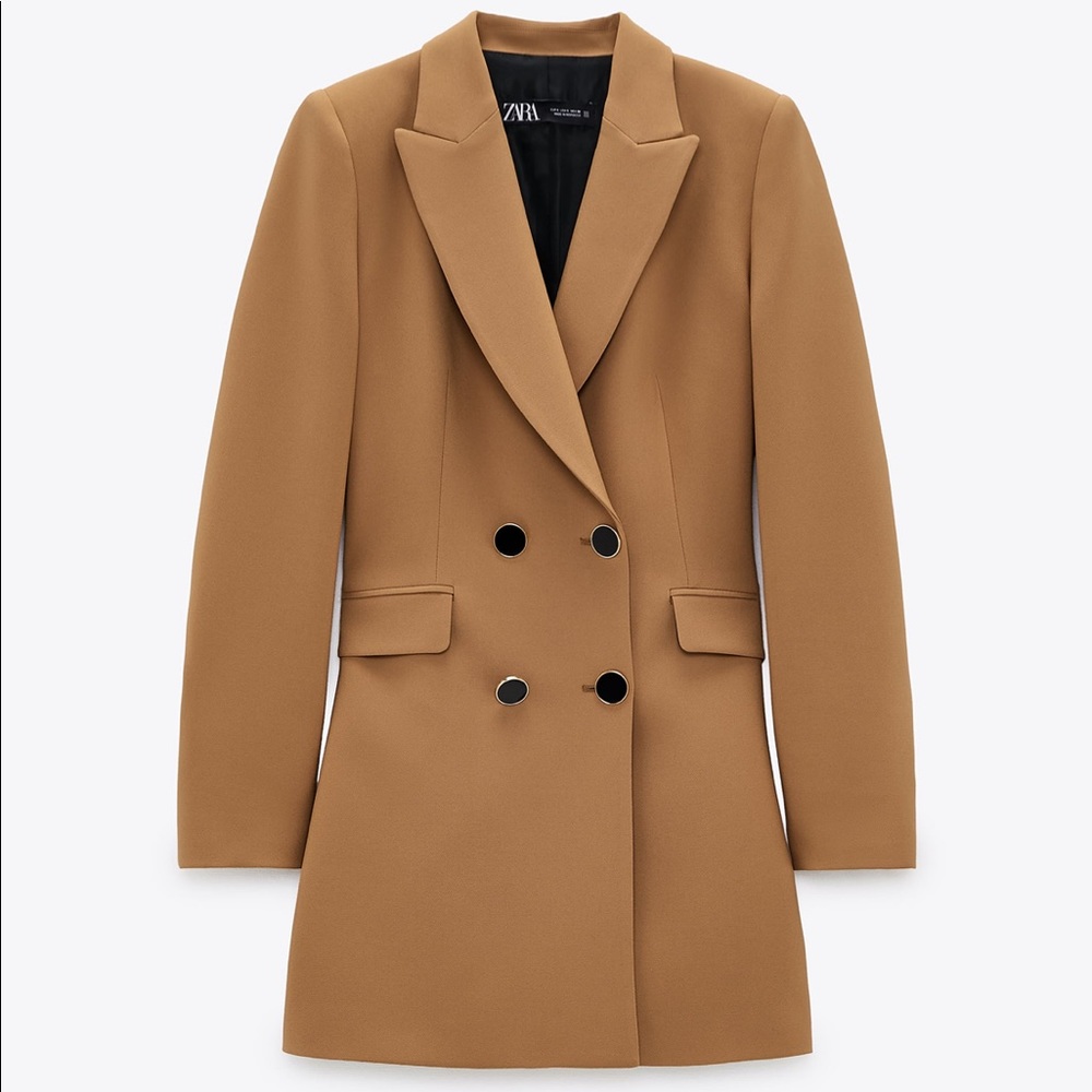 NWT Zara Double Breasted Frock Blazer Coat Camel - Picture 12 of 16